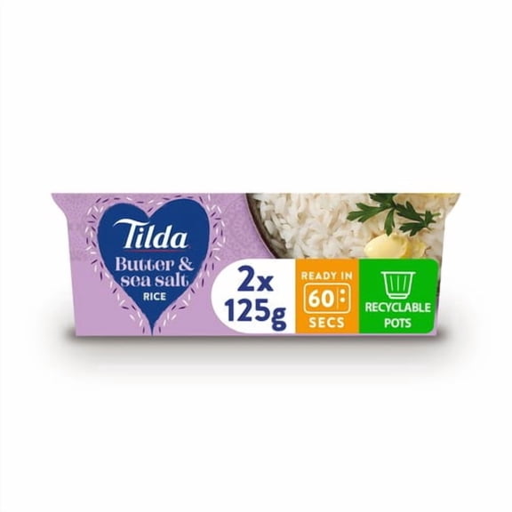 Tilda Pots Butter and Sea Salt Jasmine Rice 250g, British Import (Pack of 3)