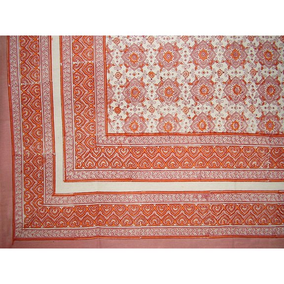 Tile Block Print Tapestry Cotton Spread 106" x 70" Twin Coral