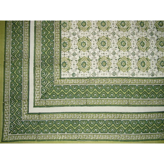 Tile Block Print Tapestry Cotton Spread 106" x 70" Twin Green