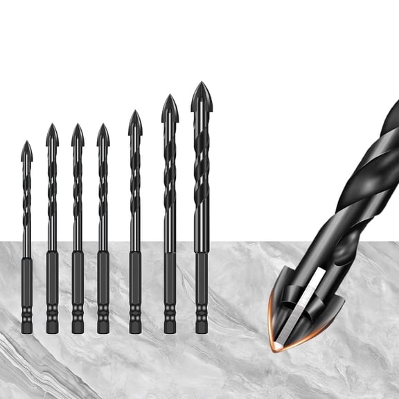 Tile Concrete Drill Bit Set: Masonry Drill Bit Set, Drill Bit Set, 2024 New 4-Edge Cross Drill Bit Set, for Tile Brick Plastic Wood Glass, Universal Hexagonal Shank Cross, Concrete Drill Bit (1Set)