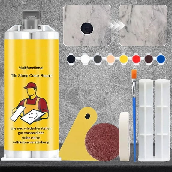 Tile Crack Repair Kit, All-in-One Filler with 8 Color Pigments for Marble and Ceramic, Fast-Drying Grout Repair Solution for Home, 85g Set