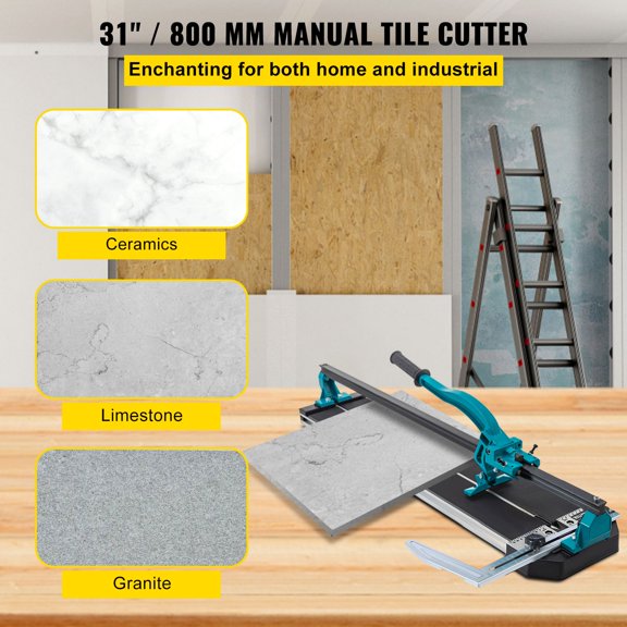 Tile Cutter 31",Manual Tile Cutter Single Rail with Precise Laser Positioning,Alloy Cutter Wheel with Ergonomic Handle,Accurate Rulers,For Large Tile 0.24"-0.59"Thickness