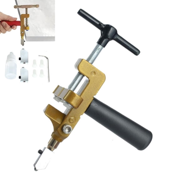 Tile Cutter and Breaker Tool, 2-in-1 Manual Tile Cutting Tool with Iron Construction and Ergonomic Handle, Ideal for Floor Tile, Glass & DIY Projects (Black/Red, 7.17x5.28in)