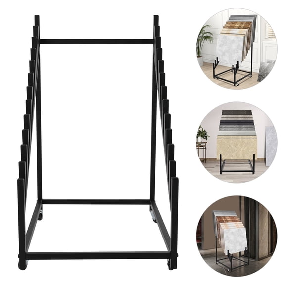 Tile Display Rack, Wheeled Tile Display Stand for Building Material Samples, Standing Slotted Flooring Display Shelf (23.62*19.69*32.68in)