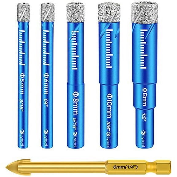 Tile Drilling Pro Pack 5-12mm Diamond & Marble Drill Bit Set, Hex Shank for Glass, Granite, Quartz, Ceramic