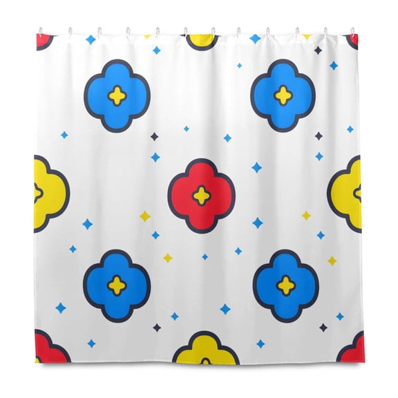 Tile Flower Pattern Shower Curtain Liners Waterproof 72 Inch with C Shaped Curtain Hooks