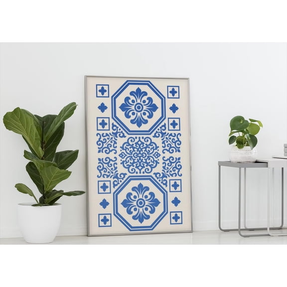 Tile Fully Blue Portuguese Tile Art Poster: Mediterranean Azulejo Wall Decor, Unframed Poster Size 24x36