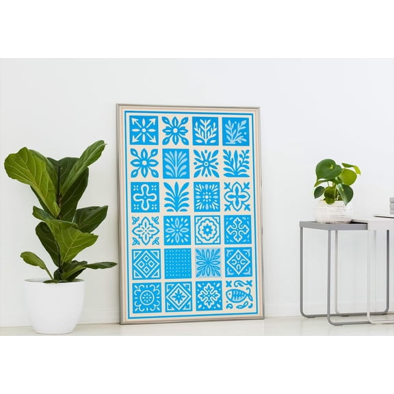 Tile Fully Blue Portuguese Tile Wall Art Azulejos Geometric Poster, Unframed Poster Size 24x36