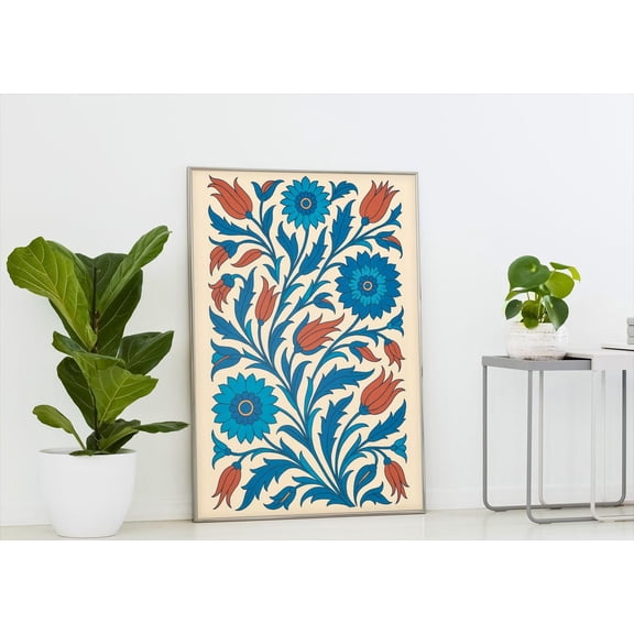 Tile Fully Iznik Ottoman Tile Art Poster: Turkish Floral Decor, Unframed Poster Size 24x36