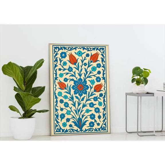 Tile Fully Iznik Tile Wall Art: Turkish Floral Ceramic Poster, Unframed Poster Size 12x18