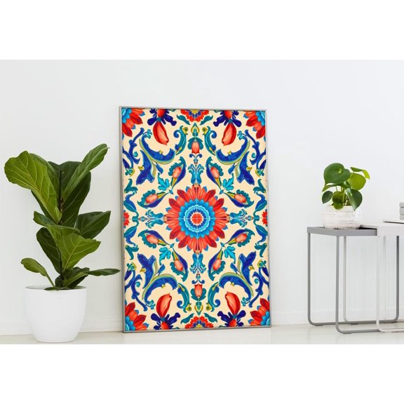 Tile Fully Orange Tulip Iznik Tile Art Ottoman Floral Design Mediterranean Pattern, F233, Unframed Canvas Size 24x36
