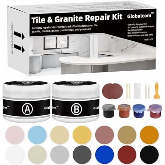 Tile and Granite/Marble Repair Kit, Porcelain Stone and Quartz Countertops Repair Kit for Chips Dents Cracks Holes Scratch, Fix Chipped Edges Corners, Reattaches Missing Pieces