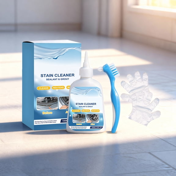 Tile Grout Cleaner Kit 100g, Bathroom Grout Stain Remover and Sealant Set, Deep Cleaning Solution with Brush Gloves for Tile Floor Shower Crack Repair Maintenance Home Care
