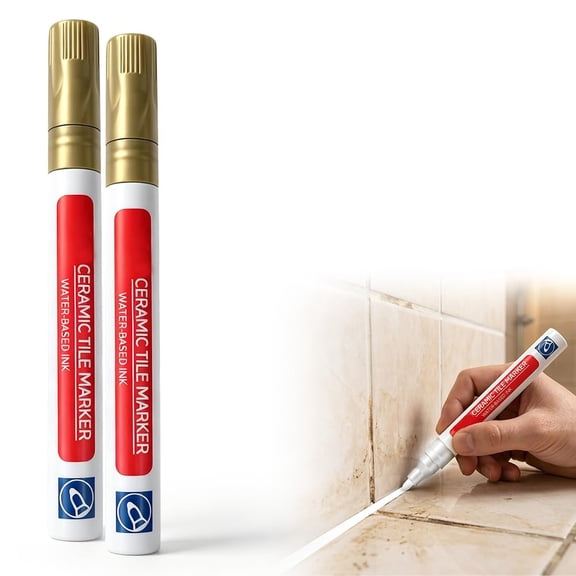 Tile Grout Marker Pen, 2-Pack Waterproof Grout Paint for Bathroom & Kitchen Tiles, Fast Drying Grout Repair Kit for Ceramic Floor Joints, Golden P