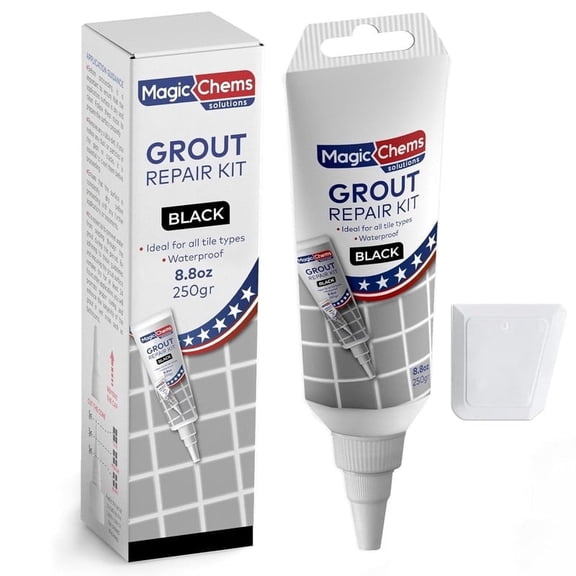 Tile Grout Repair, Black 8.8 oz/250gr. Fast Drying Grout Repair Kit, Grout Filler Tube Repair Kit, Tile Grout Paint, Grout Sealer Restore and Renew Bathroom Floor, Tile Gaps, Joints, Lines