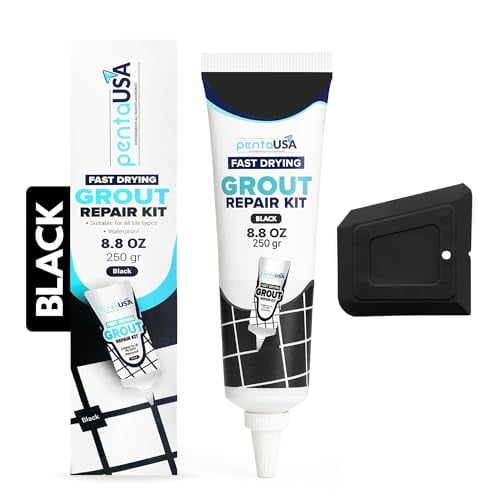 Tile Grout Repair Kit - Black Grout Filler for Bathroom, Shower & Kitchen Tiles, Waterproof Formula, Restores and Renews Joint Lines, Fast Drying (8.8oz / 250gr)$$Tools & Hardware Other