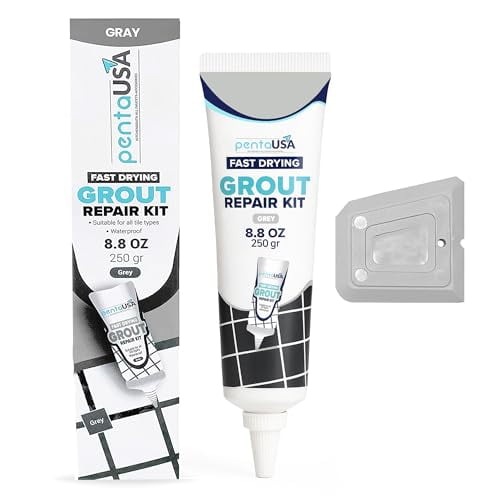 Tile Grout Repair Kit - Premixed Sanded Gray Grout for Bathroom, Shower & Kitchen Floor - Waterproof Filler Tube, Fills Cracks & Gaps with Real Grout - Gray (8.8oz / 250gr)