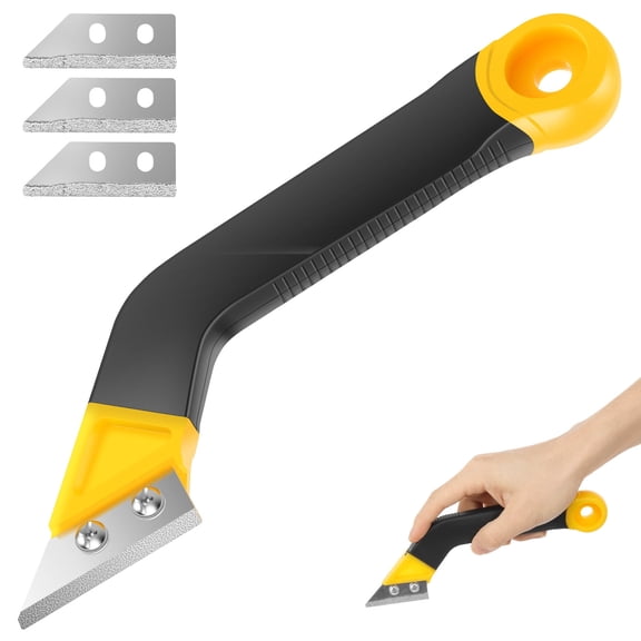 Tile Grout Saw Angled Grout Removal Tool with 4 Blades Total, Heavy Duty Grout Scraper Cleaner for Kitchen Bathroom Floor Wall Ceramic Tile Joint Cleaning