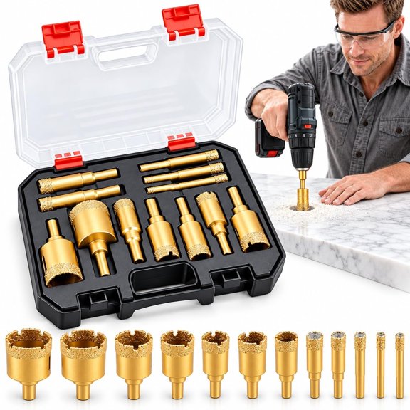 Tile Hole Saw Kit with Pilot Bit, 12-Piece Diamond Core Drill Set, 6-35mm