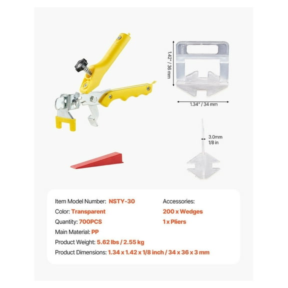 Tile Leveling System Clips 1/8", 700 Pcs Tile Spacers Kit, 3mm Tile Leveler Tool Set with Pliers & Wedges, for Ceramic, Porcelain, Stone Tile Installation
