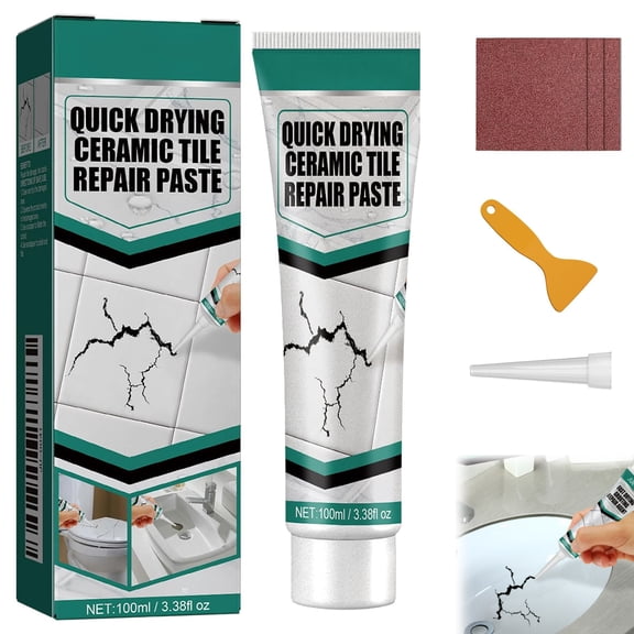 Tile & Marble Repair Paste, 100 Ml / 3.38 Oz, Iron-Hard Waterproof Tile Sealant, with Nozzle Applicator for Bathrooms, Kitchens, Floors (1Pcs)