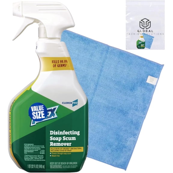Tile Multi Surface Disinfecting Soap Scum Remover Spray, 32 Fl Oz, Kills 99.9% of Bacteria and Viruses bundled with Micro Fiber Cloth
