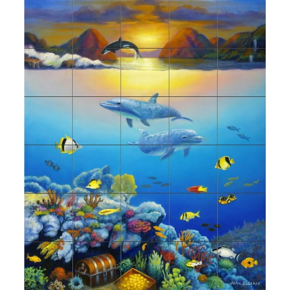 Tile Mural Bathroom Backsplash - Seascape - by John Zaccheo