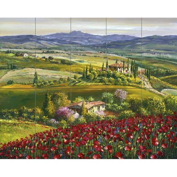 Tile Mural Kitchen Backsplash - Tuscan Poppy - by Sam Park/Soho Editions
