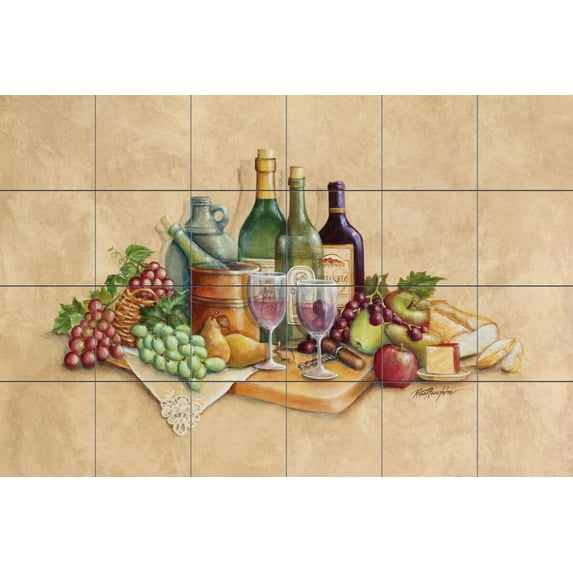 Tile Mural Kitchen Backsplash - Wine Time-RB - by Rita Broughton