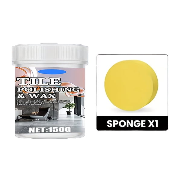 Tile Polishing Wax Paste 150g, Floor Countertop Shine Restoration Deep Nourishing Protective Layer Restores Ceramic Granite Marble Surfaces with Sponge for Kitchen Bathroom Living Room Use