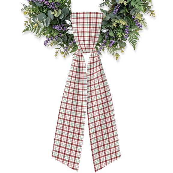 Tile Red Wreath Sash for Front Door 4.5"x56", and Green Grid Double-Sided Bow Ribbon Decor for Wreaths, Stair Railings, Fireplace Mantel