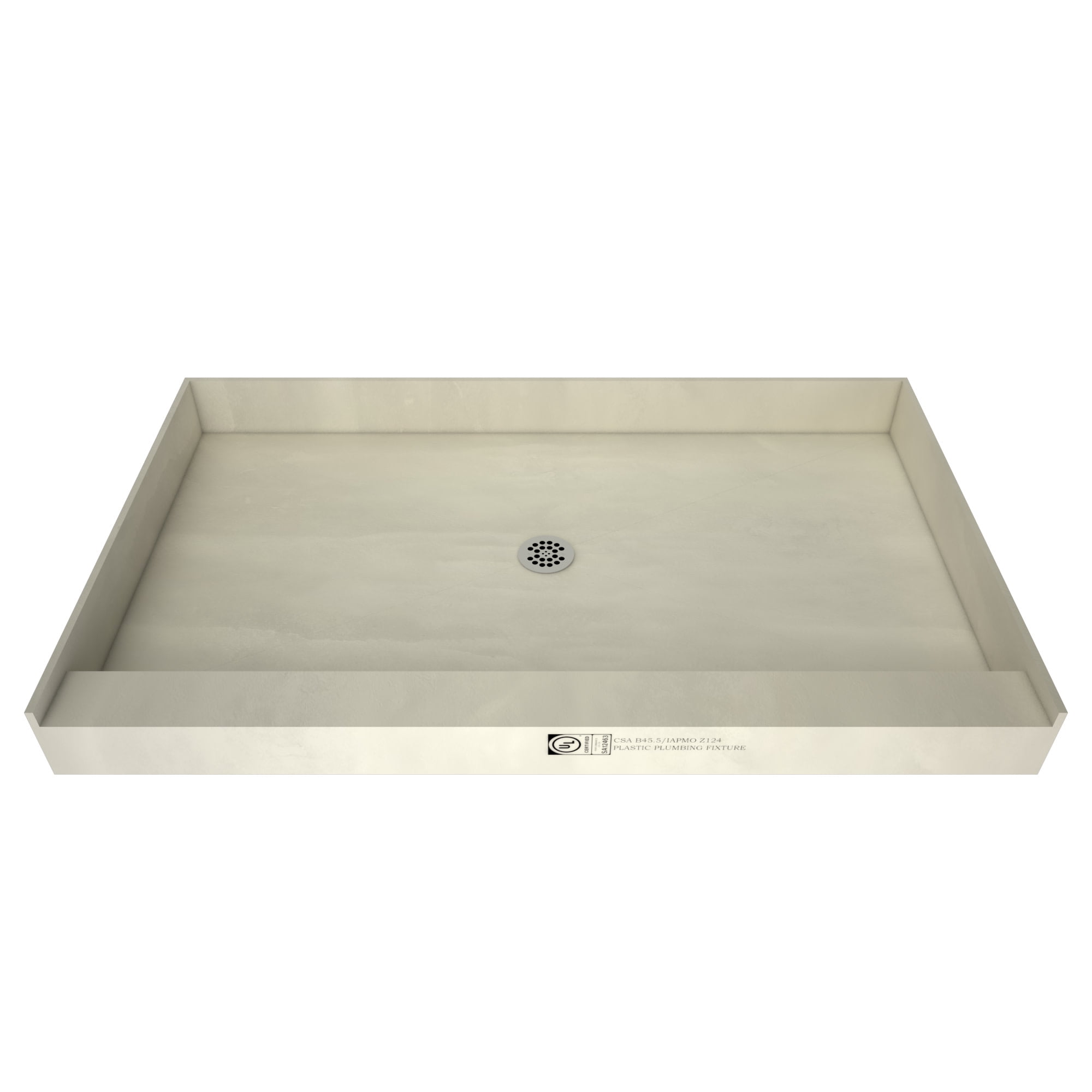 Universal Gray Single Curb Shower Pan with Center Drain
