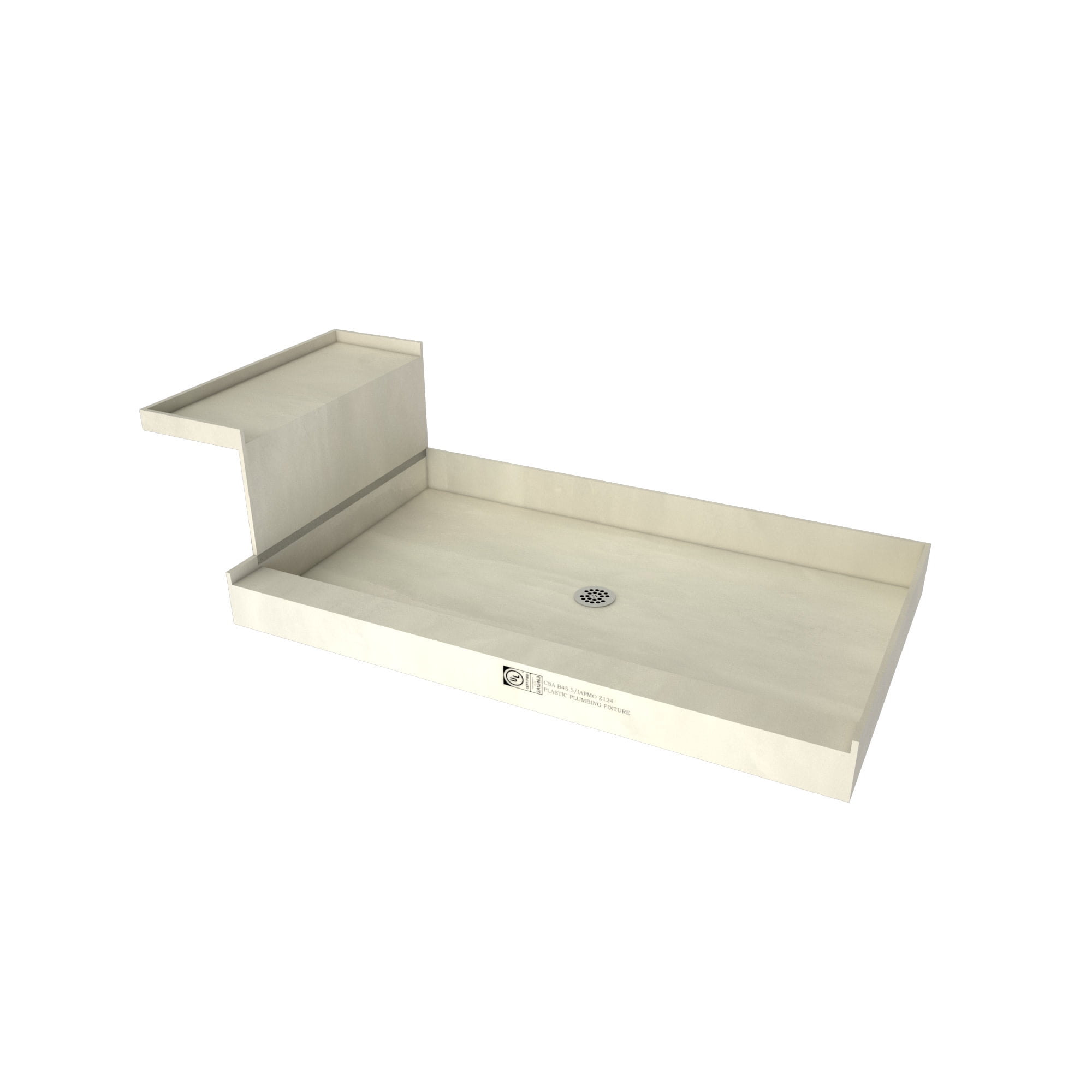 Polished Chrome 36" x 48" Rectangular Shower Base with Integrated Seat