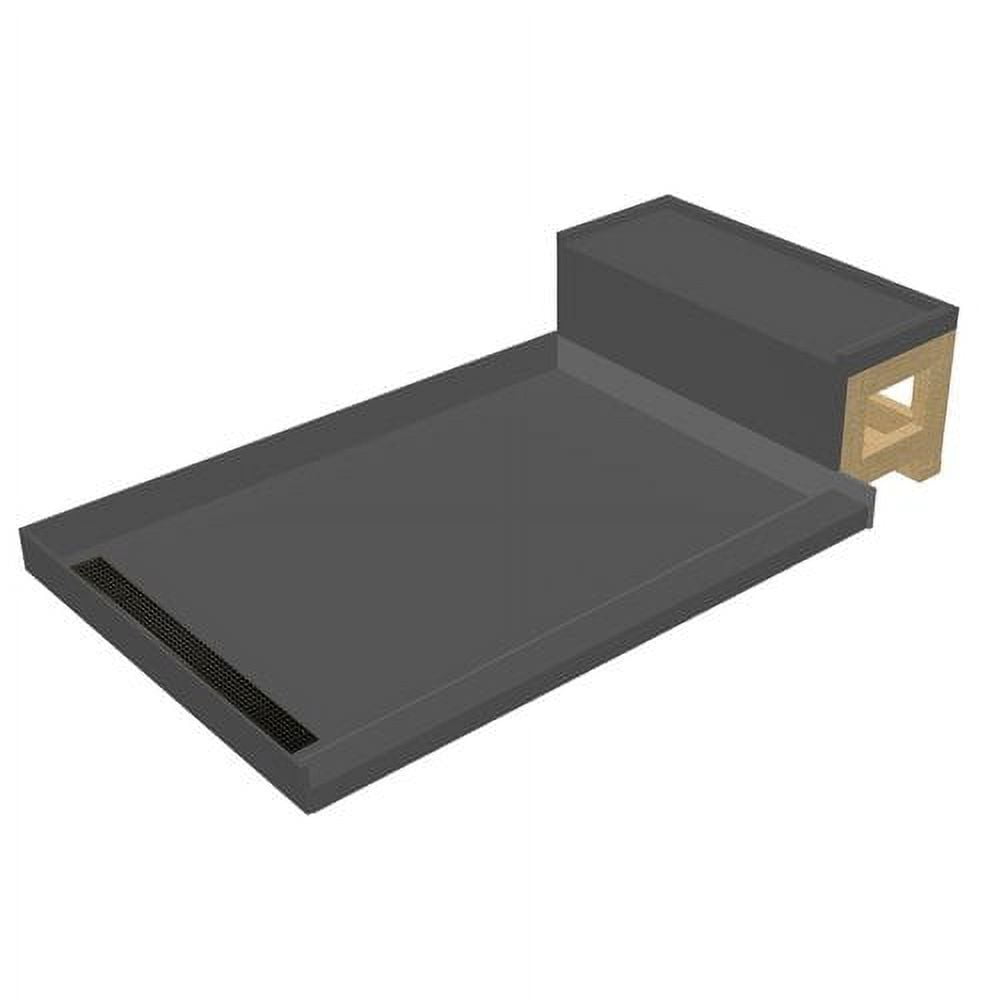 Rectangular Off-White PVC Shower Base with Bench and Right Drain
