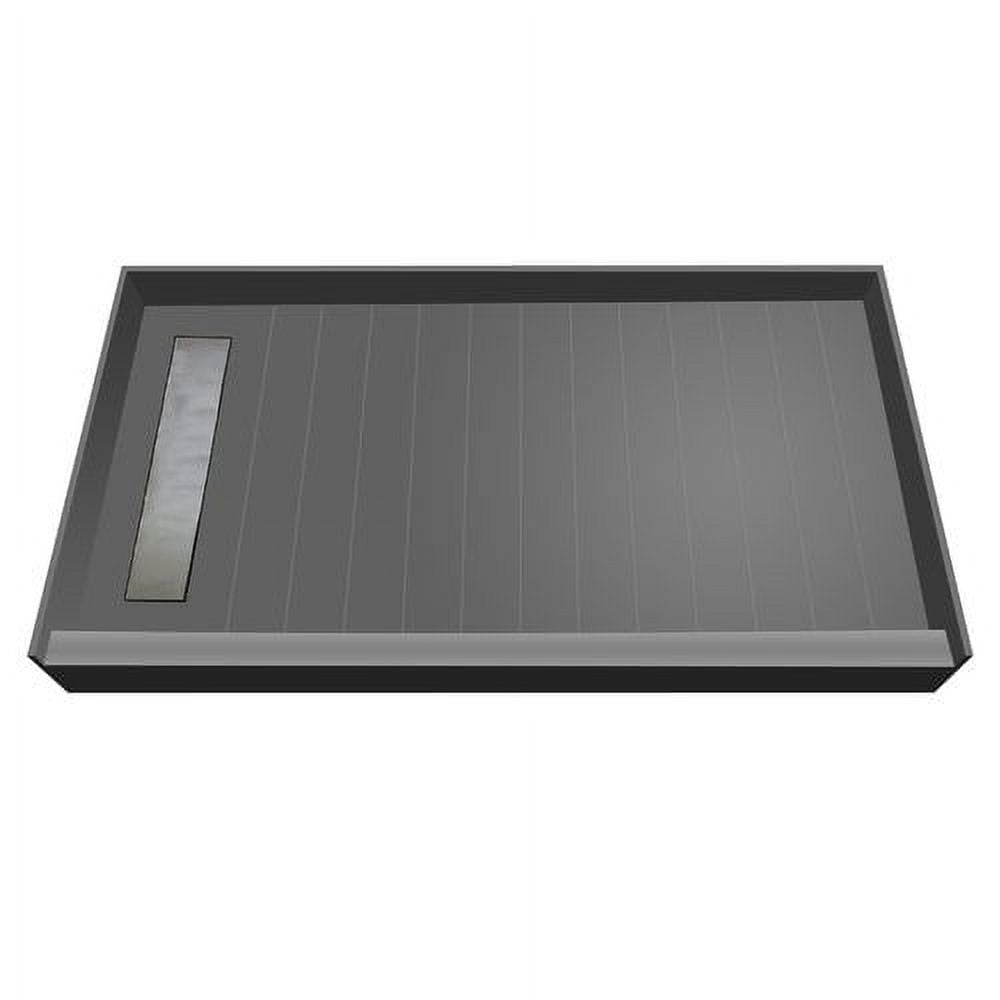 Gray Rectangular Tileable Shower Base with Bench and Left Drain