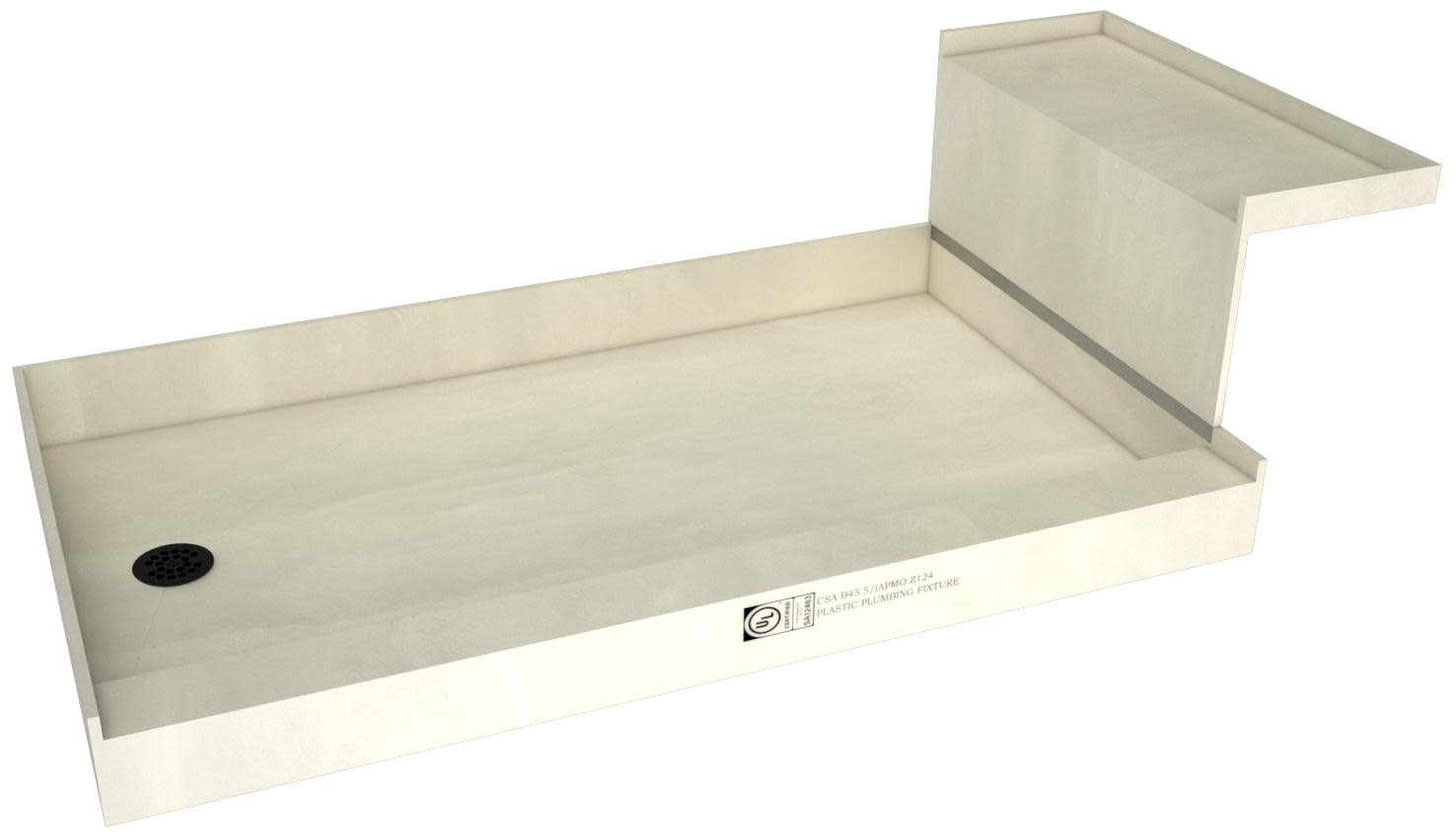 Matte Black 60" x 36" Shower Pan with Integrated Bench