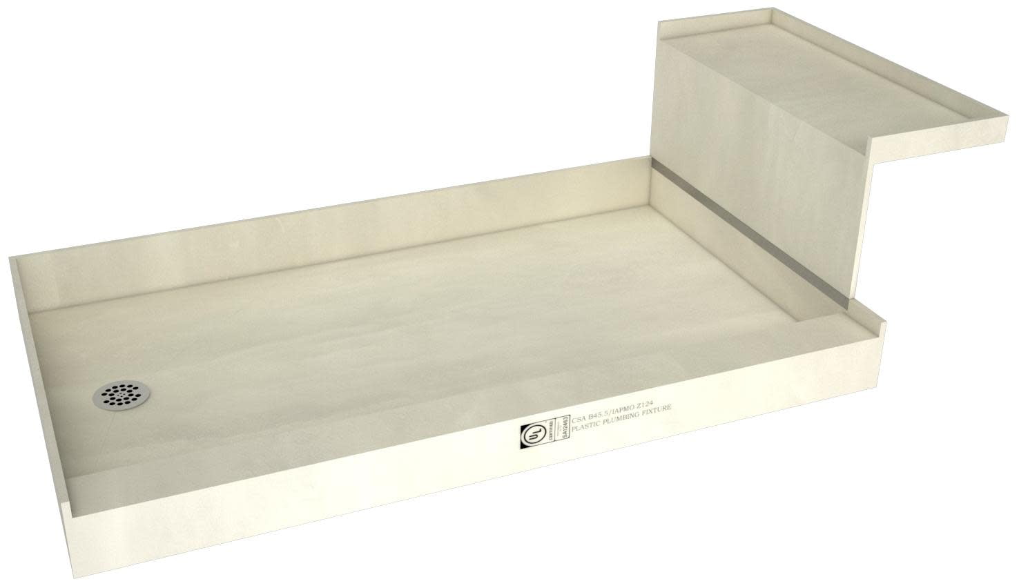 Polished Chrome 36" x 60" Rectangular Shower Base with Integrated Bench