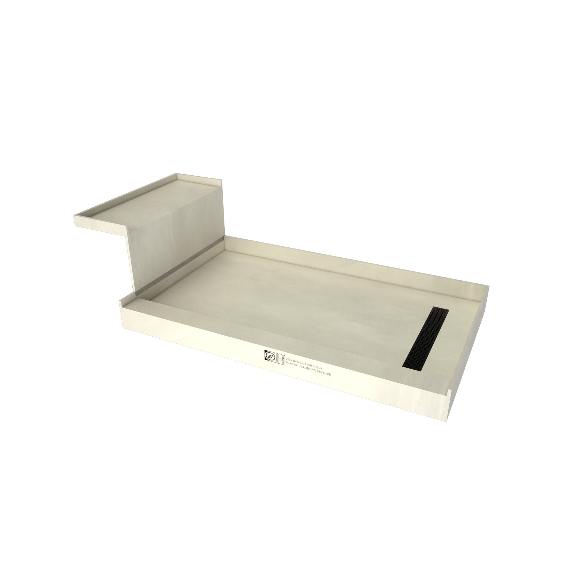 Matte Black 60"x34" Single Threshold Shower Pan with Integrated Bench