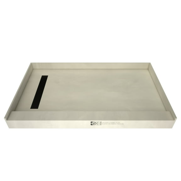 Tile Redi Rt3660l-Pvc Redi Trench 60" X 36" Rectangular Shower Base - Grey w/ Matte Black