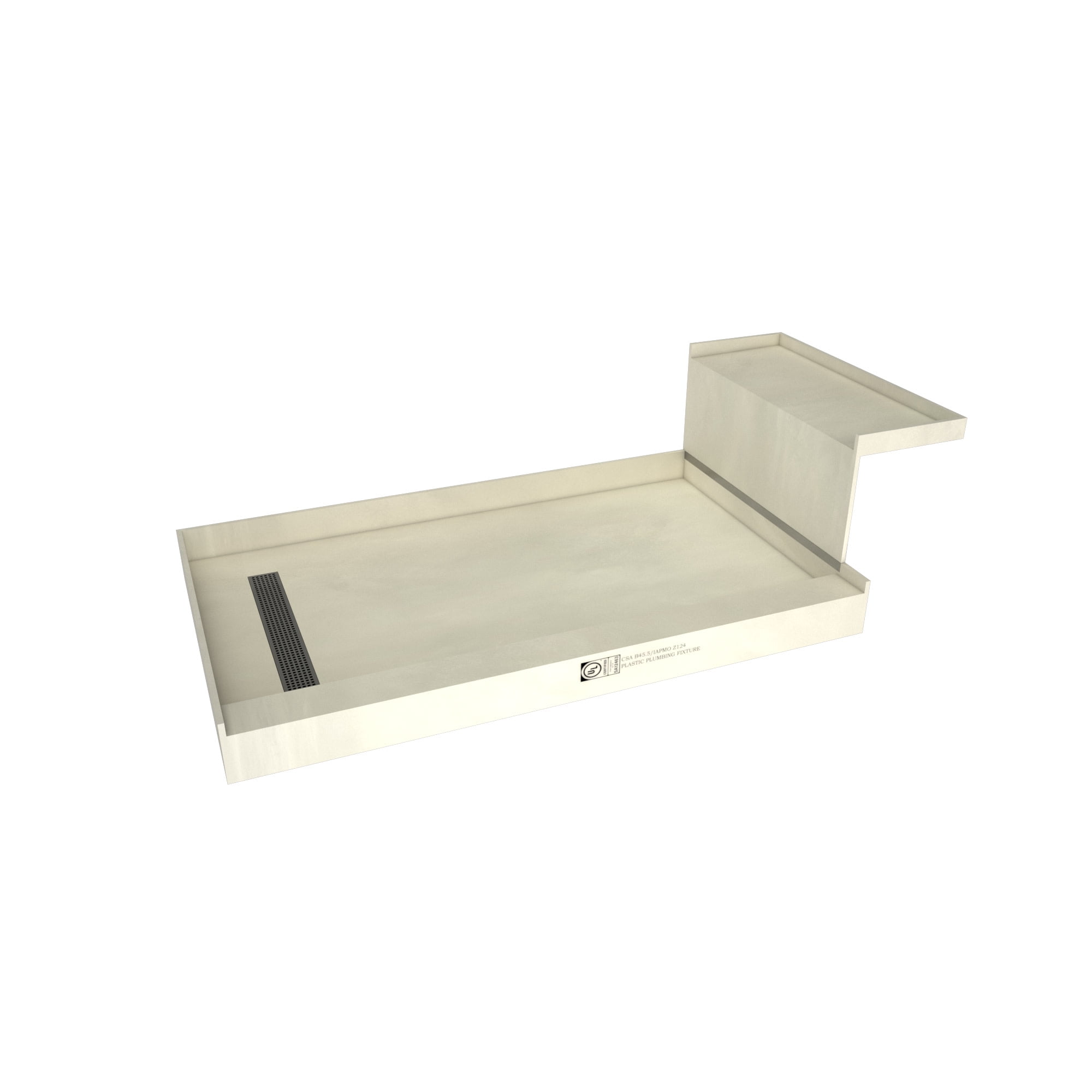 Brushed Nickel 60" x 42" Rectangular Shower Base with Integrated Bench
