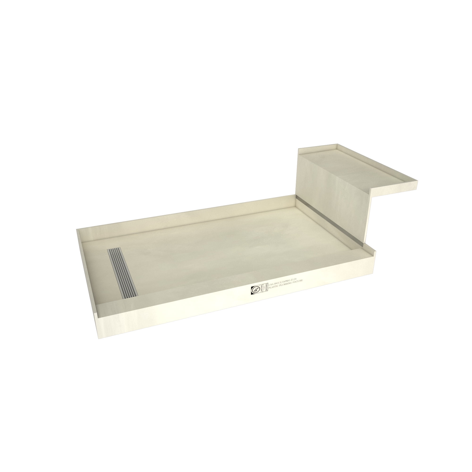 Polished Chrome 60" x 30" Tileable Shower Base with Bench and Right Drain