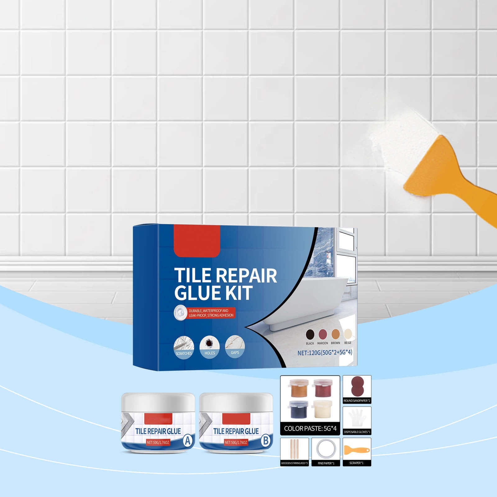 Tile Repair Glue Kit, Epoxy Tile Crack Filler - Waterproof Adhesive for Bathroom/Floor, Quick-Dry & Stain-Resistant