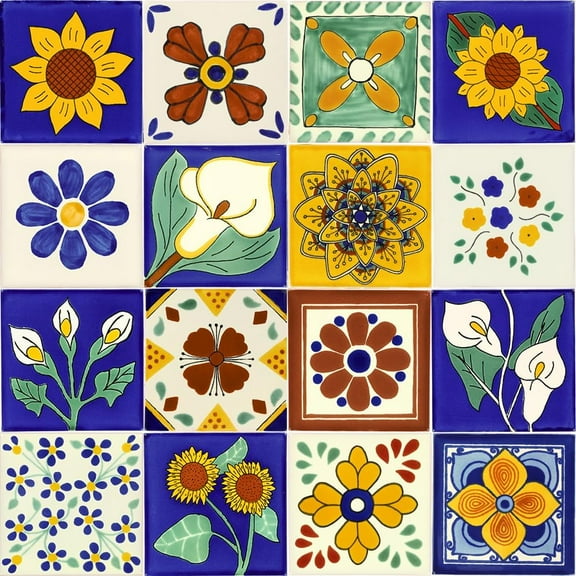 Tile Set of 16 Individual 4 x 4 Ceramic Talavera Mexican Tiles$$Tools & Hardware Other