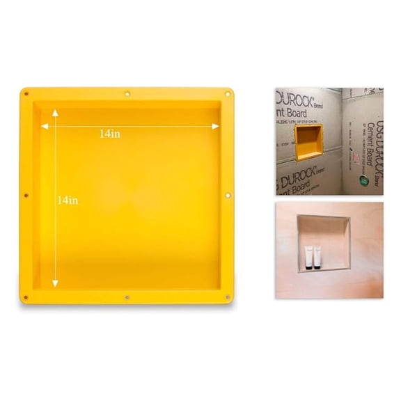 Tile Shower Niche 14x14x4in - Recessed Shower Shelf for Bathroom Storage - Built-in Shower Organizer - Square Waterproof Niche for Shampoo & Soap