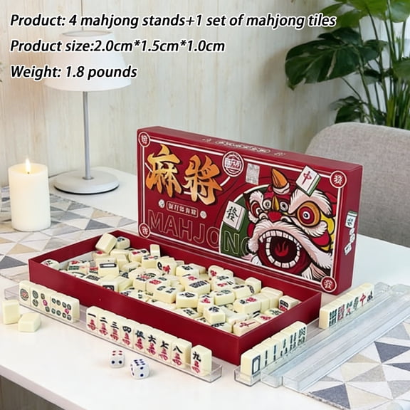 Tile Standard Edition Mahjong Set with Dice, Portable Travel Board Game for Travel, Family Gathering