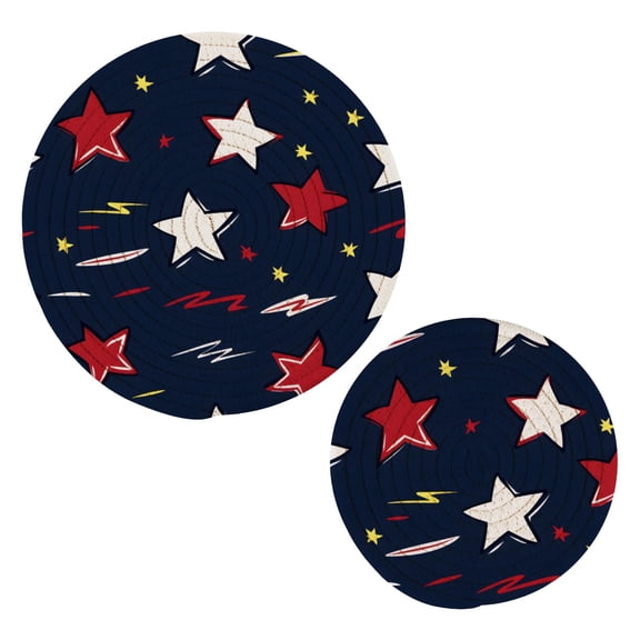 Tile Stars Pattern Cotton Trivets Potholders Set of 2 Handmade Heat Resistant Non Slip Absorbent