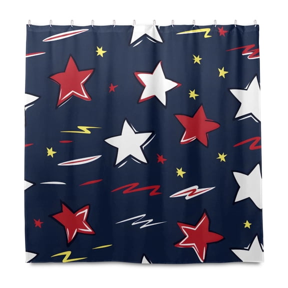 Tile Stars Pattern Shower Curtain Liners Waterproof 72 Inch with C Shaped Curtain Hooks