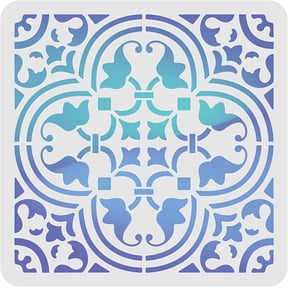 Tile Stencil Template (12x12 inch) Reusable Floral Painting Stencil Plastic Art & Craft Supplies Mandala Template Home Decor for Painting on Floor Wall Tile