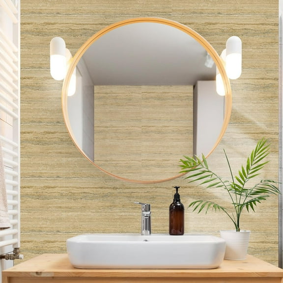 Tile Stickers 12"x6" Beige Marbling Vinyl Peel and Stick Kitchen Backsplash Decals Bathroom Removable Waterproof Decor 6 Sheets Set