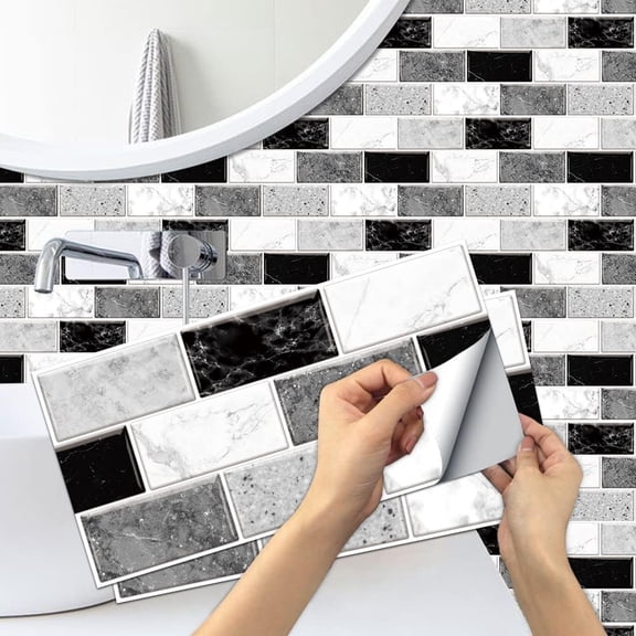 Tile Stickers 12"x6" Black Gray Brick Decals Kitchen Tiles Removable Decor Vinyl Peel and Stick 6 Pcs Set